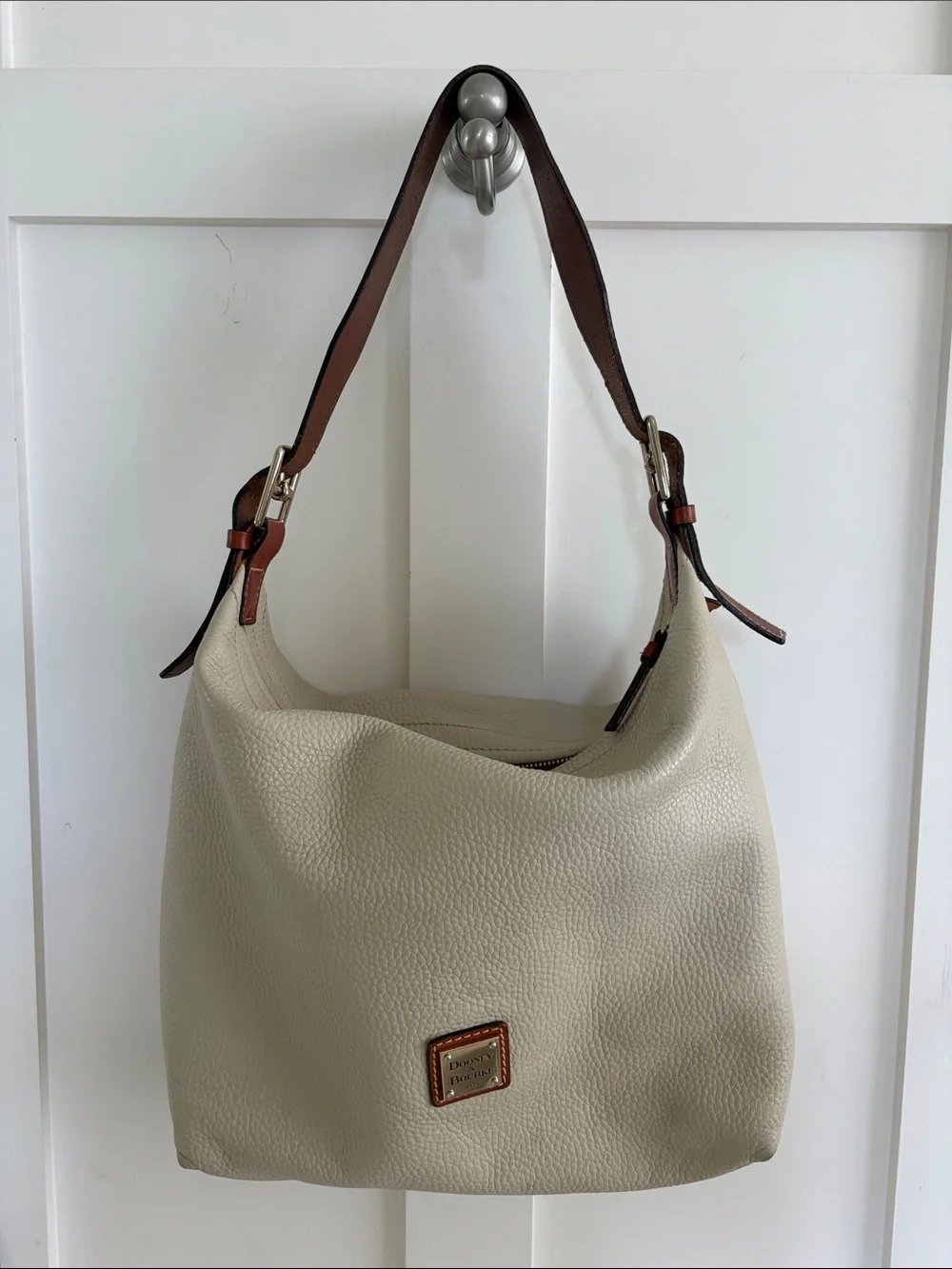 Dooney & Bourke Cream and Brown Pebble Leather Hobo Shoulder Bag